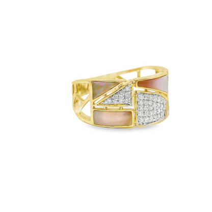0.33CT Round Cut Diamond with Black Mother Pearl Ring 14K Gold