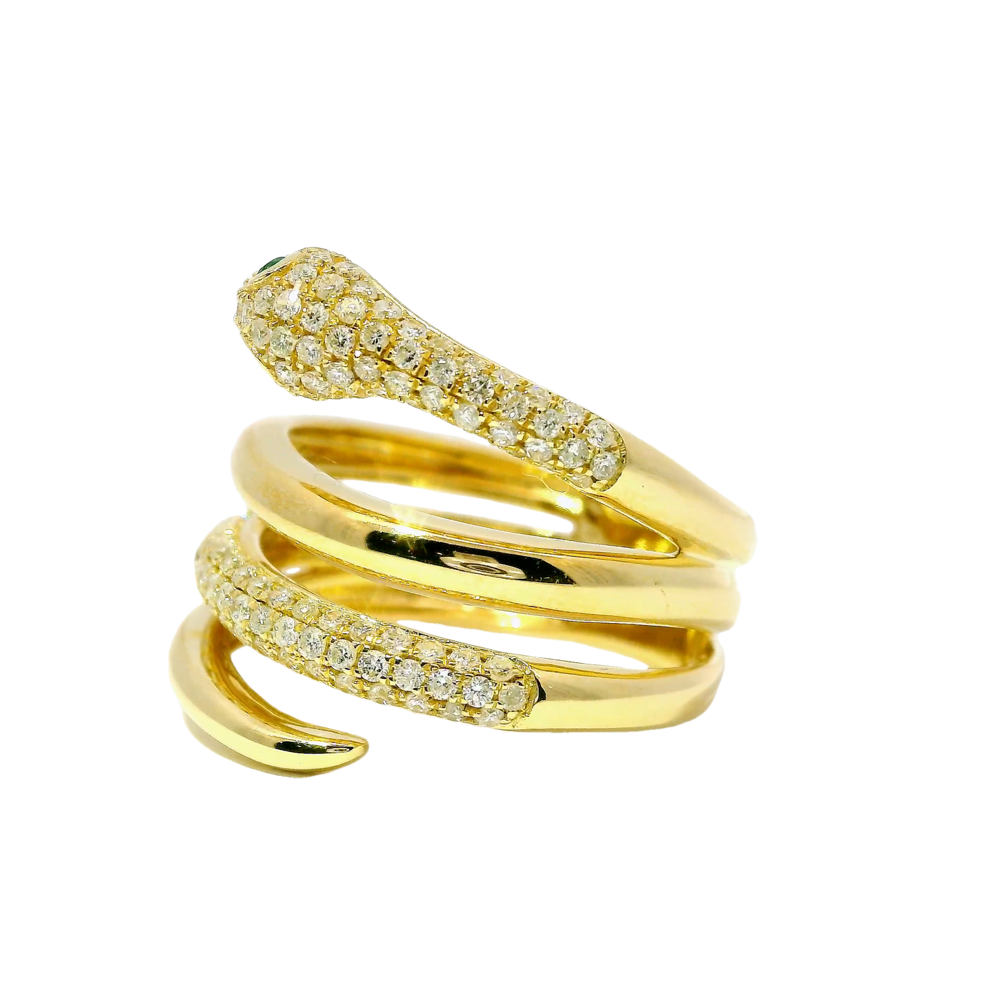 0.64CT Round Cut Diamonds .03CT Emerald Serpent Ring 14K Gold
