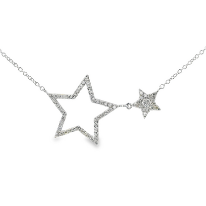 0.27CT Round Cut Diamond Two Star Pendant 14K White Gold