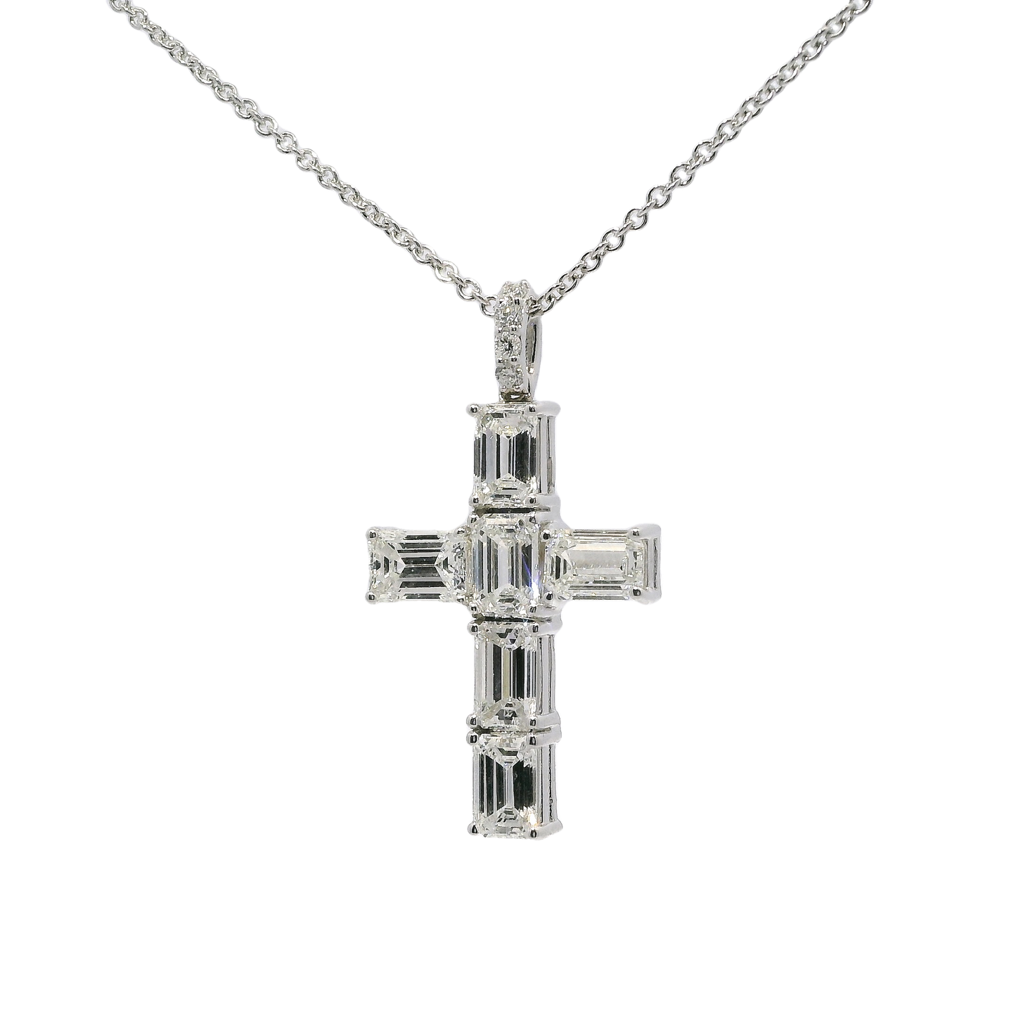 2.87CT Asscher Cut Diamond Cross Pendant 14k White Gold