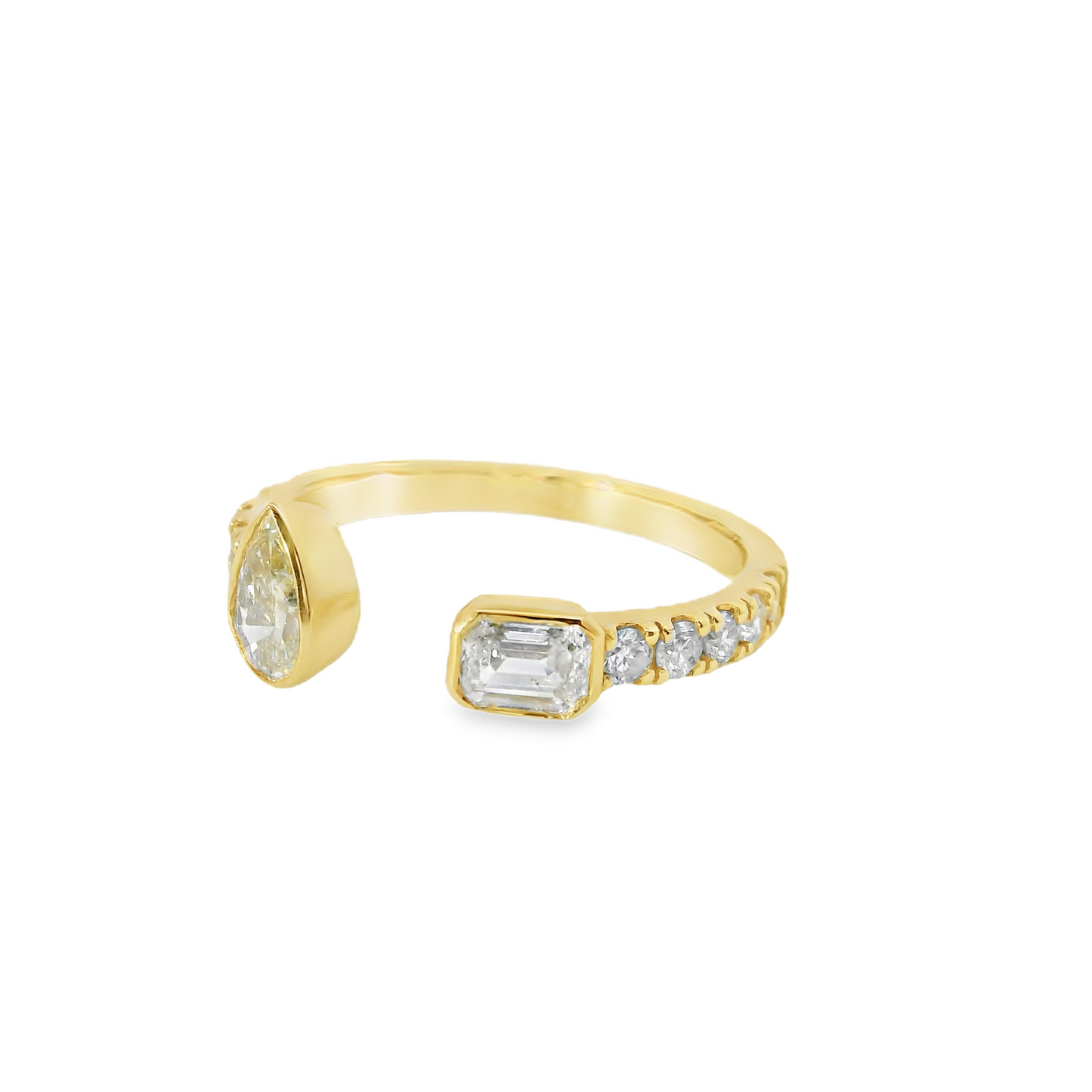 1.02CT Pear and Emerald Cut Diamond Ring 18K Gold