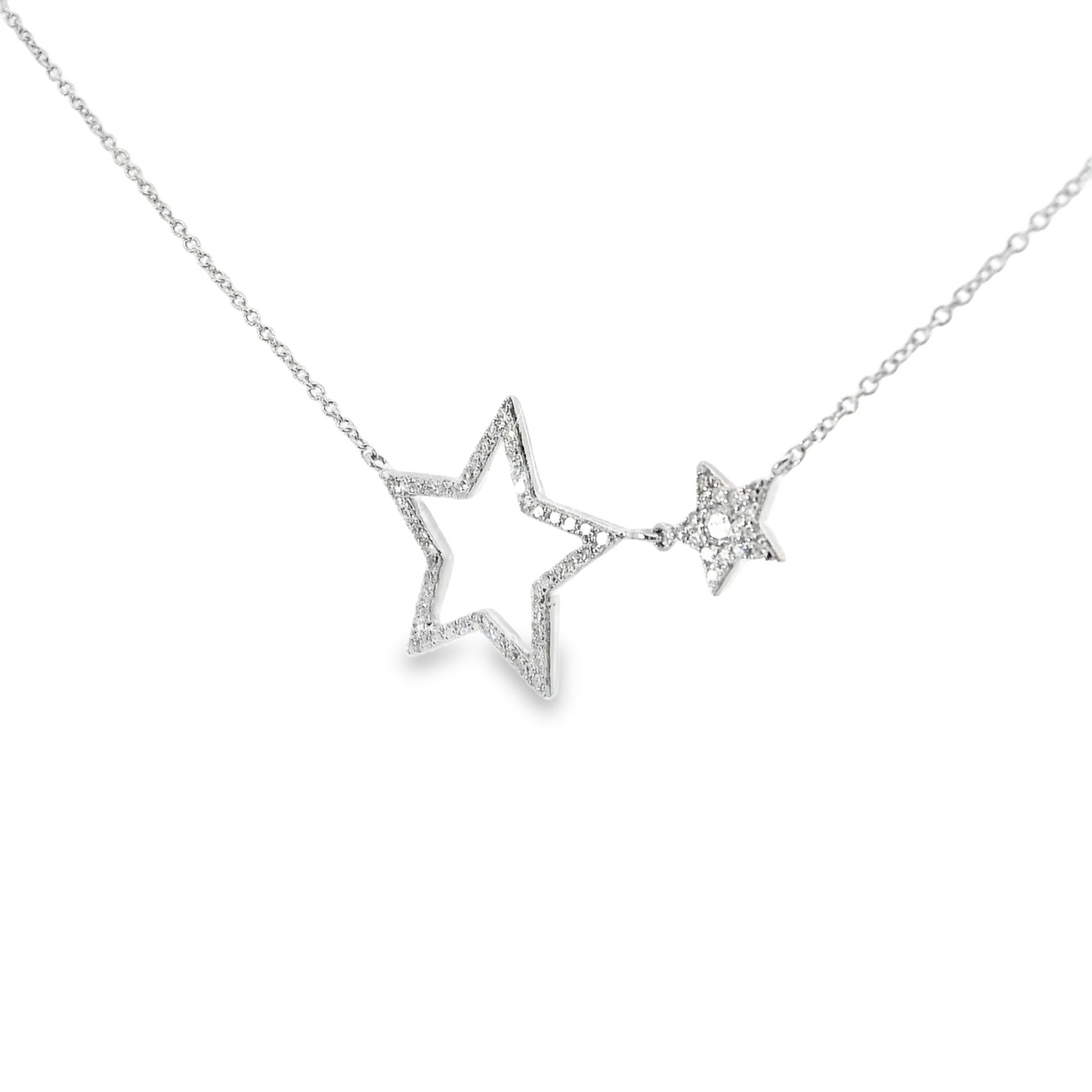 0.27CT Round Cut Diamond Two Star Pendant 14K White Gold