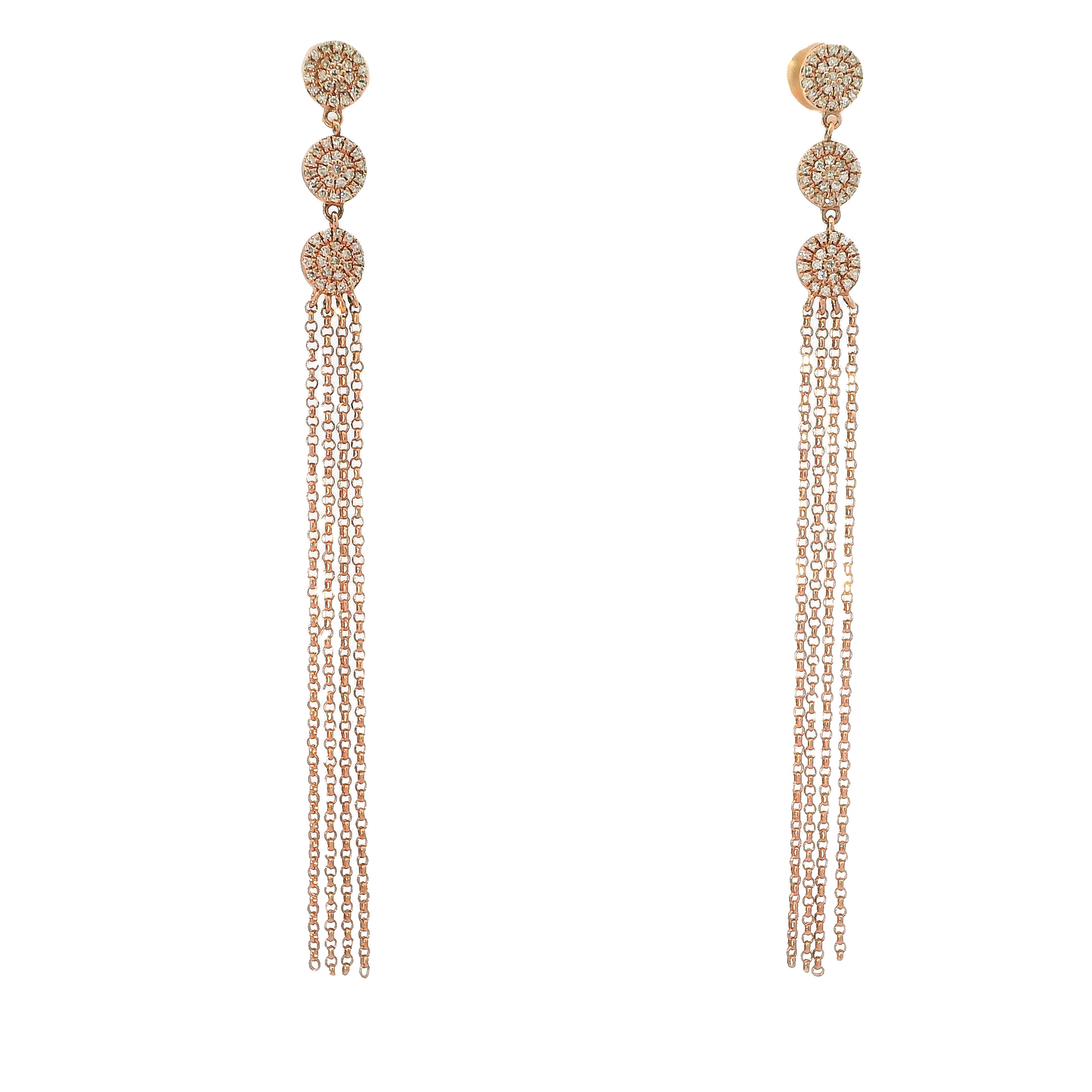 .25 CT Diamond Chain Tassel Earrings 14K Gold