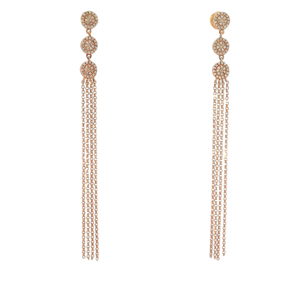 .25 CT Diamond Chain Tassel Earrings 14K Gold