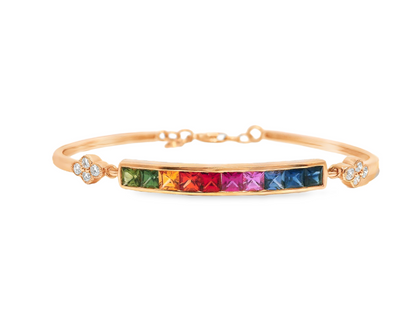 0.27CT Diamond & 2.18CT Mixed Sapphire Bracelet 14k Gold