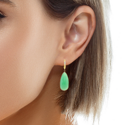 Green Chalcedony Hoop Earring 14k Yellow Gold
