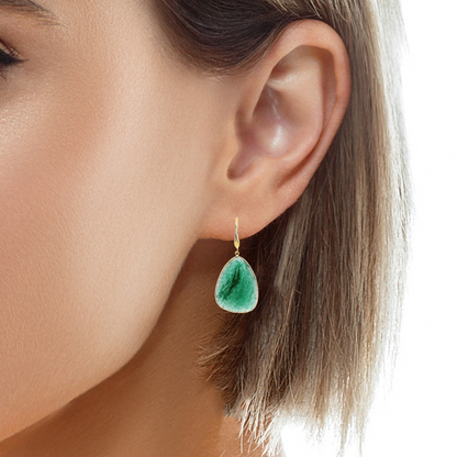 Green Aventurine Hoop Earring 14k Yellow Gold