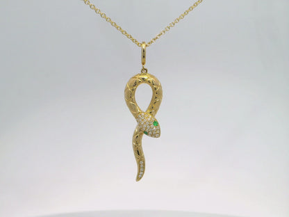 0.10CT Diamond 0.02CT Emerald Pendant 14k Yellow Gold