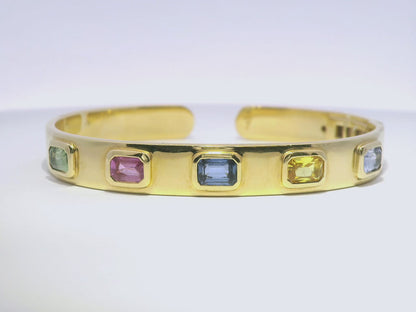 3.25CT Mixed Sapphire Bangle 19k Yellow Gold
