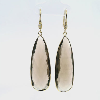 0.07CT Diamond  Smokey Quartz Hoop Earring 14k Yellow Gold