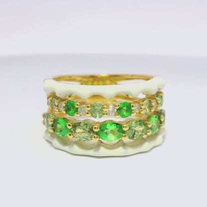 0.13CT Diamond 2.13CT Green Garnet Ring 14k Yellow Gold