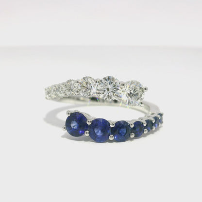 0.76T Diamond 0.93CT Blue Sapphire Ring 18k White Gold