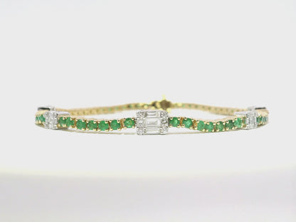 0.84CT Diamond 2.50CT Emerald Bracelet 18k Yellow Gold