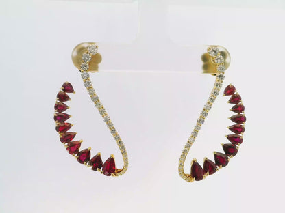 1.15CT Diamond 5.27CT Ruby 18k Yellow Gold Earring