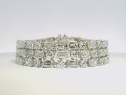 10.70CT Round 25.94CT Emerald Cut Lab Diamond Bracelet 14k White Gold
