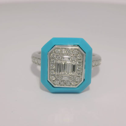 0.59CT Turquoise & Diamond Ring 14k White Gold