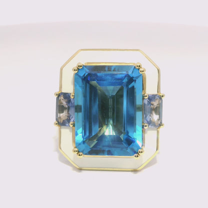 0.06CT Diamond 14.50CT London Blue and Blue Topaz Ring 14k Yellow Gold