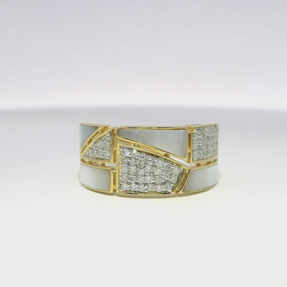 0.32CT Diamond 1.16CT White MOP Ring 14k Yellow Gold