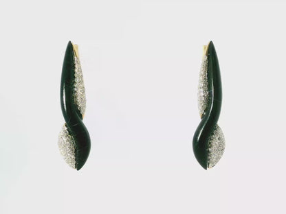 0.87CT Diamond with Black Agate 14k Yellow Gold Earring