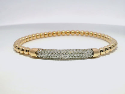 1.08CT Diamond ID Plain Beads Stretch Bangle 14k  Gold