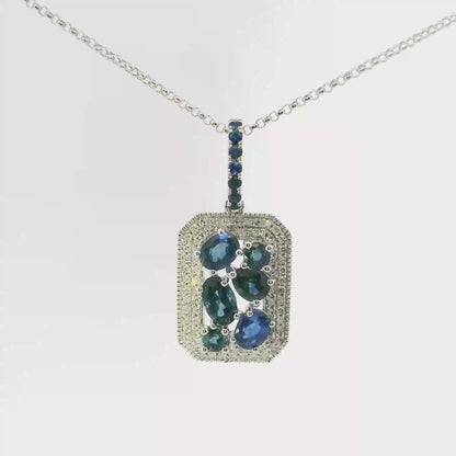 0.20CT Diamond 1.11CT  Blue Sapphire Pendant 14k White Gold Pendant