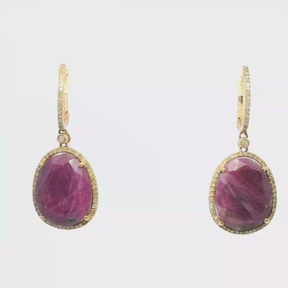 0.36CT Diamond Ruby 14k Rose Gold Earring