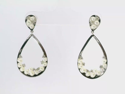 0.16CT Diamond  14k White Gold Pearl Earring