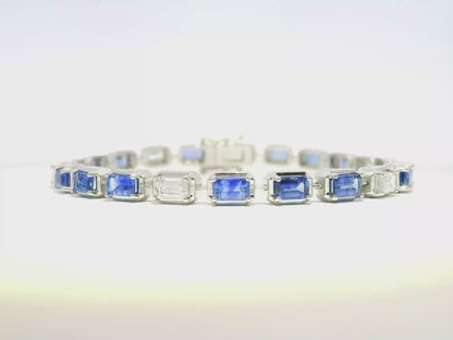 1.89CT Emerald Cut Lab Diamond 5.39CT Blue Sapphire 14K White Gold Bracelet