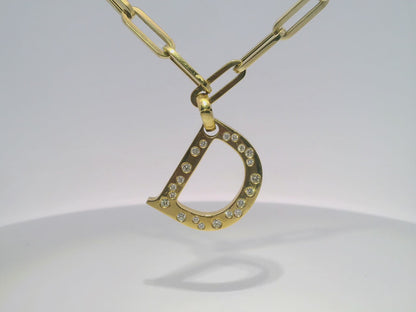0.49CT Diamond D Letter Pendant 18k Yellow Gold