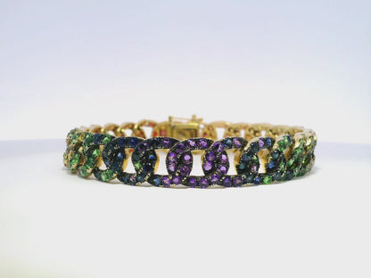 11.37CT Mixed Sapphire Bracelet 14k Yellow Gold