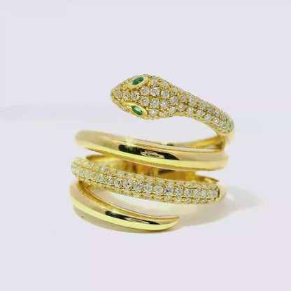 0.64CT Round Cut Diamonds .03CT Emerald Serpent Ring 14K Gold