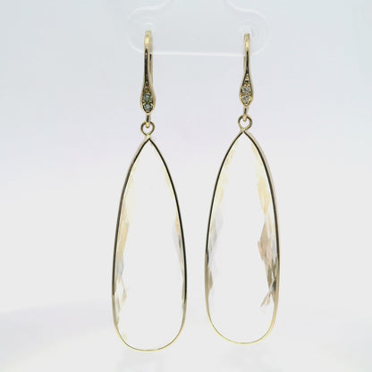 0.07CT Diamond  Clear Quartz Hoop Earring 14k Yellow Gold