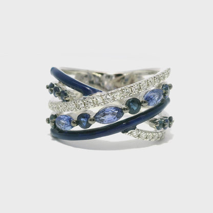 0.26CT Diamond 1.29CT Blue Sapphire 14k White Gold