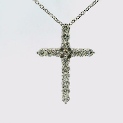 3.96CT Diamond Cross Pendant 14k White Gold