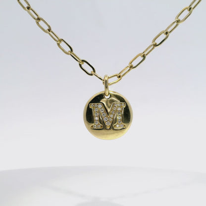 0.12CT Diamond M Initial Pendant 14k Yellow Gold