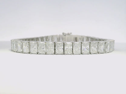 22.63 CT Radiant Cut Lab Diamond 4 Prong Tennis Bracelet 14K White Gold