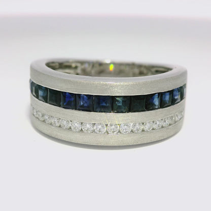 0.26CT Diamond and 1.13CT Blue Sapphire Ring 14K White Gold