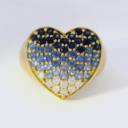 0.18CT Diamond and 1.10CT Blue Sapphire Ring 14K Yellow Gold