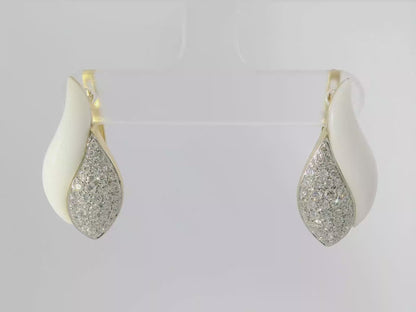 0.90CT Diamond with White Agate 14k Yellow Gold Earring