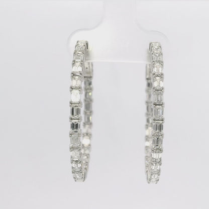 3.79CT Diamond Lab Emerald Cut Hoop Earring 14k White Gold