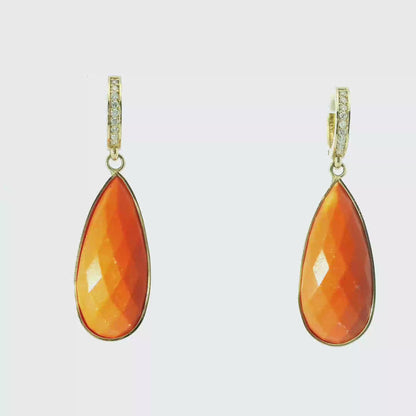 0.15CT Diamond with Coral 14k Yellow Gold Earring