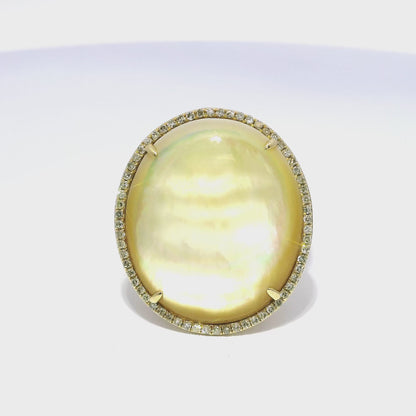 0.20CT Diamond 12.43CT Yellow MOP 14k Yellow Gold