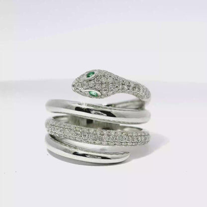 0.64CT Round Cut Diamonds .03CT Emerald Serpent Ring 14K Gold