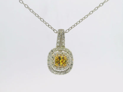 1.15CT Diamond Pendant with Yellow Sapphire Centre Stone 14k White Gold