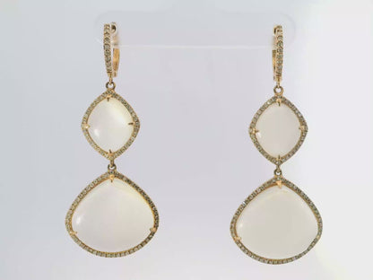 0.70CT Diamond with Moon Stone 14k Rose Gold Earring