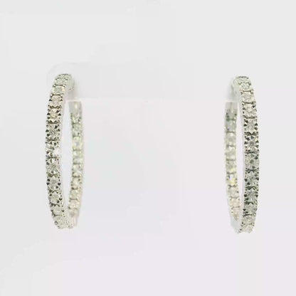 0.56CT Diamond Hoop Earrings 14k White Gold
