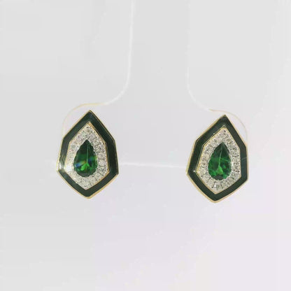 0.10CT Diamond 0.41CT Emerald 14k Yellow Gold Earring