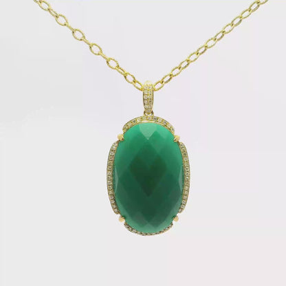 0.28CT Diamond With Green Agate 14k Yellow Gold Pendant