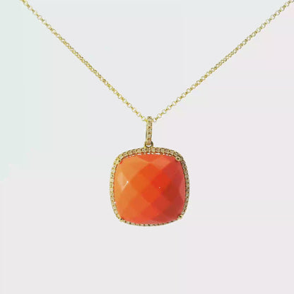 0.22CT Diamond with Coral Sapphire 14k Yellow Gold