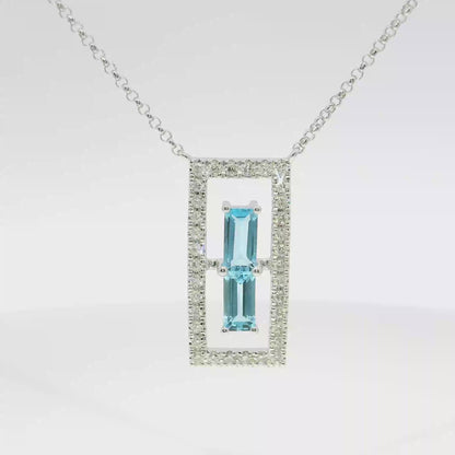 0.23CT Diamond 0.53CT Baguette Blue Topaz Pendant 14k Gold Pendant